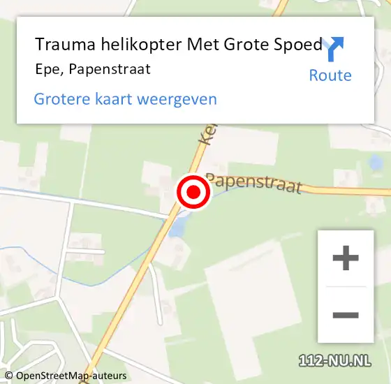 Locatie op kaart van de 112 melding: Trauma helikopter Met Grote Spoed Naar Epe, Papenstraat op 15 september 2024 18:52