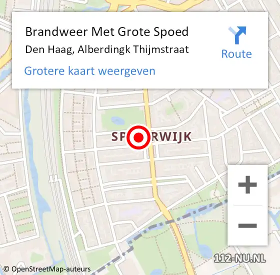 Locatie op kaart van de 112 melding: Brandweer Met Grote Spoed Naar Den Haag, Alberdingk Thijmstraat op 15 september 2024 18:53