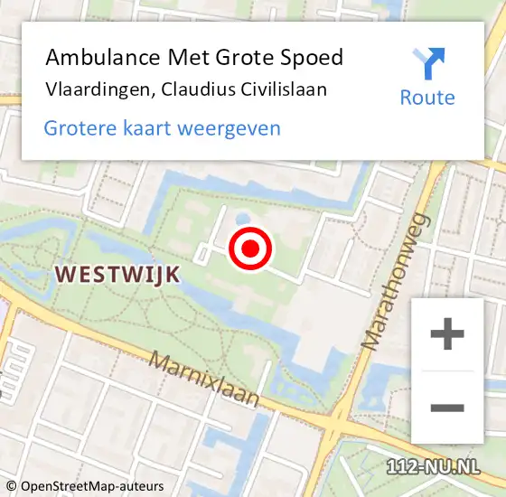 Locatie op kaart van de 112 melding: Ambulance Met Grote Spoed Naar Vlaardingen, Claudius Civilislaan op 15 september 2024 19:02