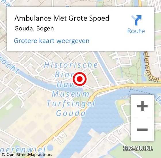 Locatie op kaart van de 112 melding: Ambulance Met Grote Spoed Naar Gouda, Bogen op 15 september 2024 19:12