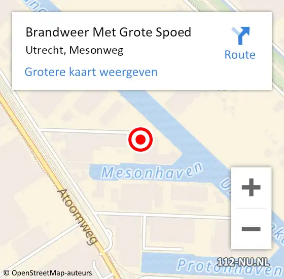 Locatie op kaart van de 112 melding: Brandweer Met Grote Spoed Naar Utrecht, Mesonweg op 15 september 2024 19:32