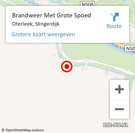 Locatie op kaart van de 112 melding: Brandweer Met Grote Spoed Naar Oterleek, Slingerdijk op 15 september 2024 19:37