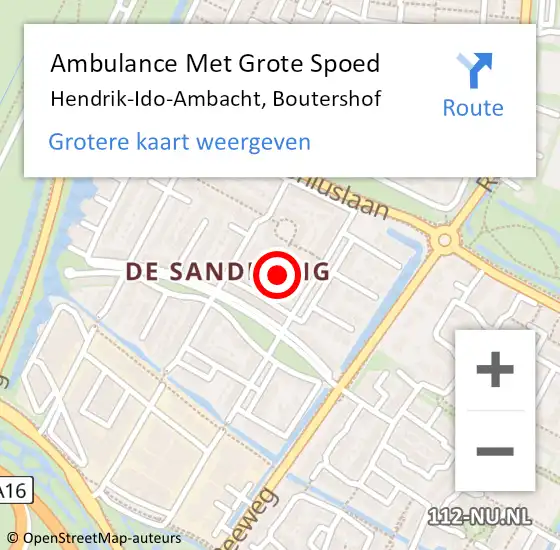 Locatie op kaart van de 112 melding: Ambulance Met Grote Spoed Naar Hendrik-Ido-Ambacht, Boutershof op 15 september 2024 19:45