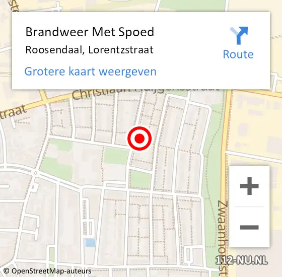 Locatie op kaart van de 112 melding: Brandweer Met Spoed Naar Roosendaal, Lorentzstraat op 15 september 2024 19:50