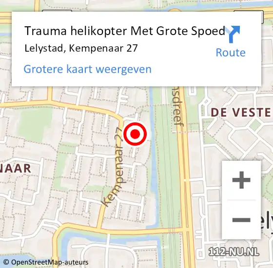 Locatie op kaart van de 112 melding: Trauma helikopter Met Grote Spoed Naar Lelystad, Kempenaar 27 op 15 september 2024 20:10