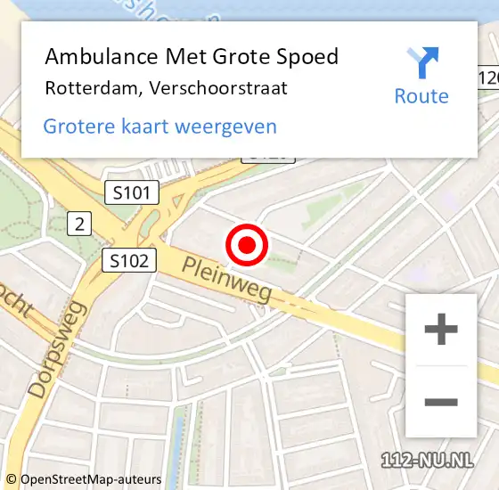 Locatie op kaart van de 112 melding: Ambulance Met Grote Spoed Naar Rotterdam, Verschoorstraat op 15 september 2024 20:15