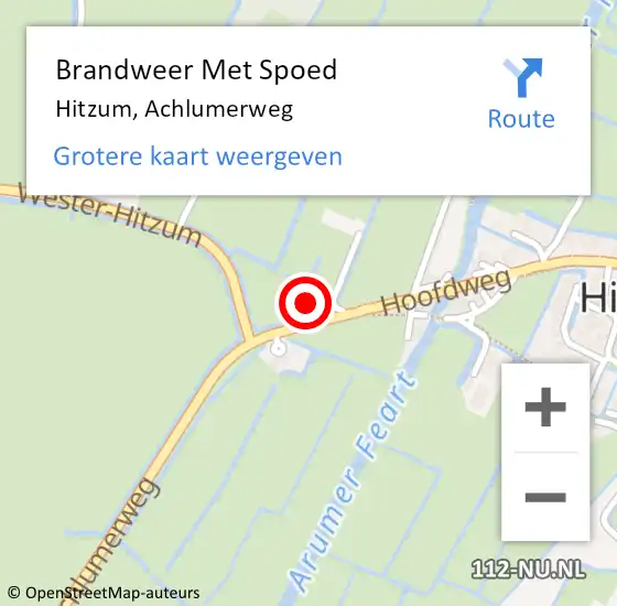 Locatie op kaart van de 112 melding: Brandweer Met Spoed Naar Hitzum, Achlumerweg op 15 september 2024 20:19