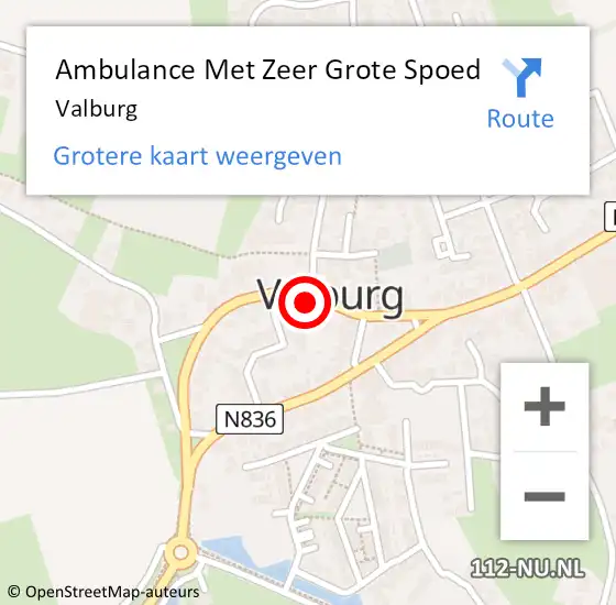 Locatie op kaart van de 112 melding: Ambulance Met Zeer Grote Spoed Naar Valburg op 15 september 2024 20:36