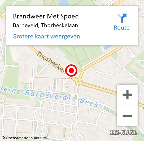 Locatie op kaart van de 112 melding: Brandweer Met Spoed Naar Barneveld, Thorbeckelaan op 15 september 2024 20:48