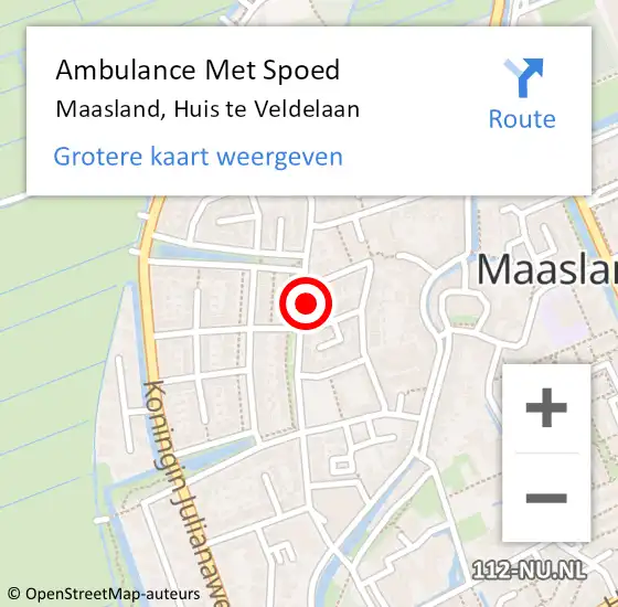 Locatie op kaart van de 112 melding: Ambulance Met Spoed Naar Maasland, Huis te Veldelaan op 15 september 2024 21:07