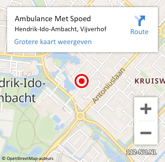 Locatie op kaart van de 112 melding: Ambulance Met Spoed Naar Hendrik-Ido-Ambacht, Vijverhof op 15 september 2024 21:09