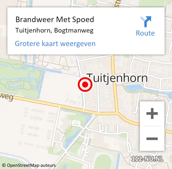 Locatie op kaart van de 112 melding: Brandweer Met Spoed Naar Tuitjenhorn, Bogtmanweg op 15 september 2024 21:17