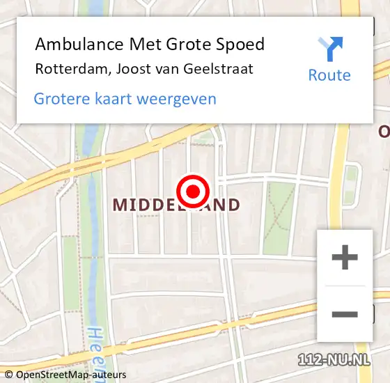 Locatie op kaart van de 112 melding: Ambulance Met Grote Spoed Naar Rotterdam, Joost van Geelstraat op 15 september 2024 21:23