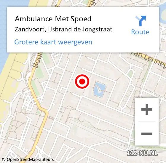 Locatie op kaart van de 112 melding: Ambulance Met Spoed Naar Zandvoort, IJsbrand de Jongstraat op 15 september 2024 21:27