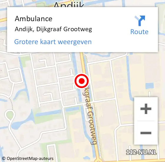 Locatie op kaart van de 112 melding: Ambulance Andijk, Dijkgraaf Grootweg op 15 september 2024 21:29