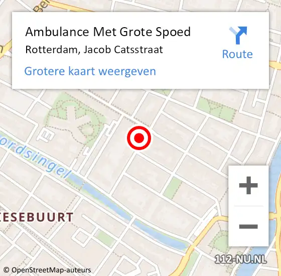 Locatie op kaart van de 112 melding: Ambulance Met Grote Spoed Naar Rotterdam, Jacob Catsstraat op 15 september 2024 21:38