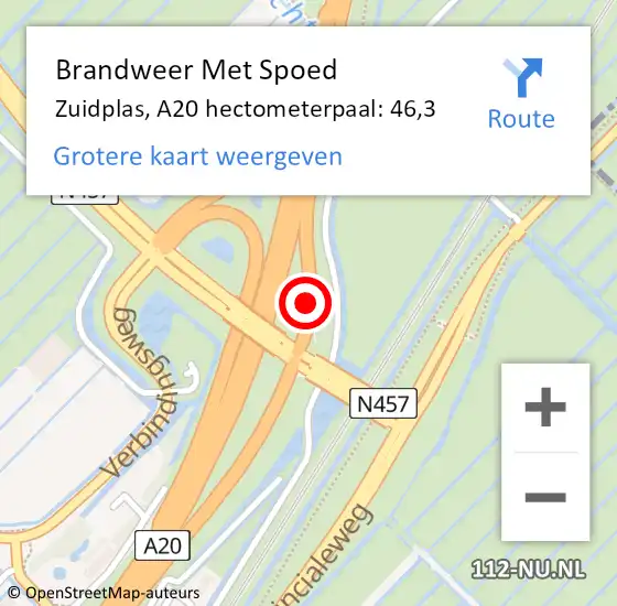 Locatie op kaart van de 112 melding: Brandweer Met Spoed Naar Zuidplas, A20 hectometerpaal: 46,3 op 15 september 2024 21:46