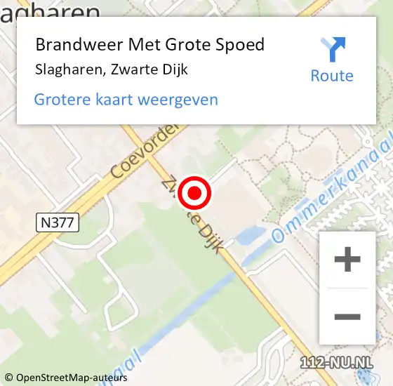 Locatie op kaart van de 112 melding: Brandweer Met Grote Spoed Naar Slagharen, Zwarte Dijk op 20 oktober 2014 10:20