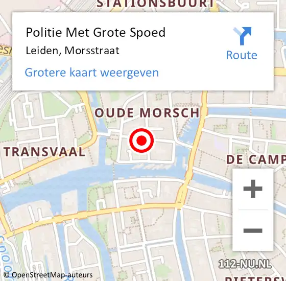 Locatie op kaart van de 112 melding: Politie Met Grote Spoed Naar Leiden, Morsstraat op 15 september 2024 22:24