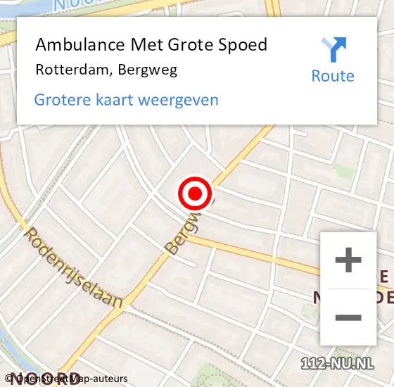 Locatie op kaart van de 112 melding: Ambulance Met Grote Spoed Naar Rotterdam, Bergweg op 15 september 2024 22:33