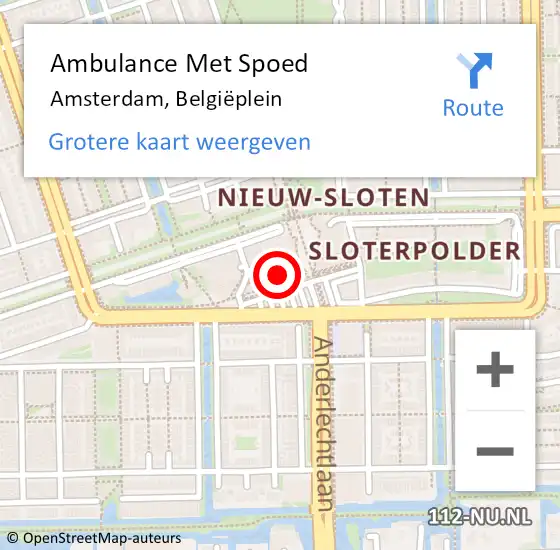 Locatie op kaart van de 112 melding: Ambulance Met Spoed Naar Amsterdam, Belgiëplein op 15 september 2024 22:48