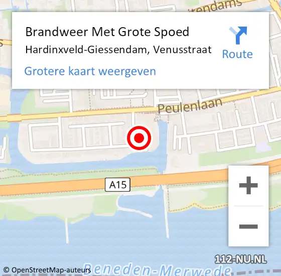 Locatie op kaart van de 112 melding: Brandweer Met Grote Spoed Naar Hardinxveld-Giessendam, Venusstraat op 15 september 2024 22:48