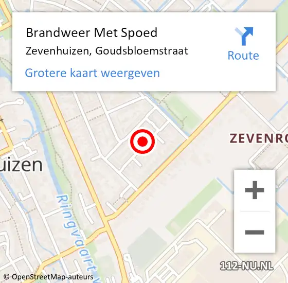 Locatie op kaart van de 112 melding: Brandweer Met Spoed Naar Zevenhuizen, Goudsbloemstraat op 15 september 2024 23:36