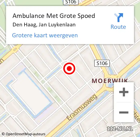 Locatie op kaart van de 112 melding: Ambulance Met Grote Spoed Naar Den Haag, Jan Luykenlaan op 15 september 2024 23:37