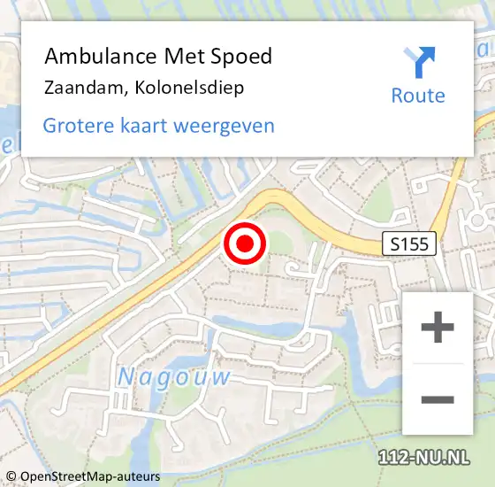 Locatie op kaart van de 112 melding: Ambulance Met Spoed Naar Zaandam, Kolonelsdiep op 15 september 2024 23:38