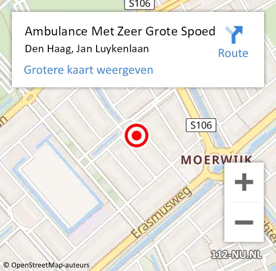 Locatie op kaart van de 112 melding: Ambulance Met Zeer Grote Spoed Naar Den Haag, Jan Luykenlaan op 15 september 2024 23:39