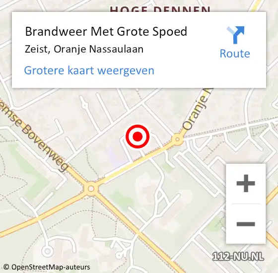 Locatie op kaart van de 112 melding: Brandweer Met Grote Spoed Naar Zeist, Oranje Nassaulaan op 16 september 2024 00:02