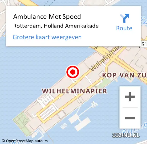 Locatie op kaart van de 112 melding: Ambulance Met Spoed Naar Rotterdam, Holland Amerikakade op 16 september 2024 00:33