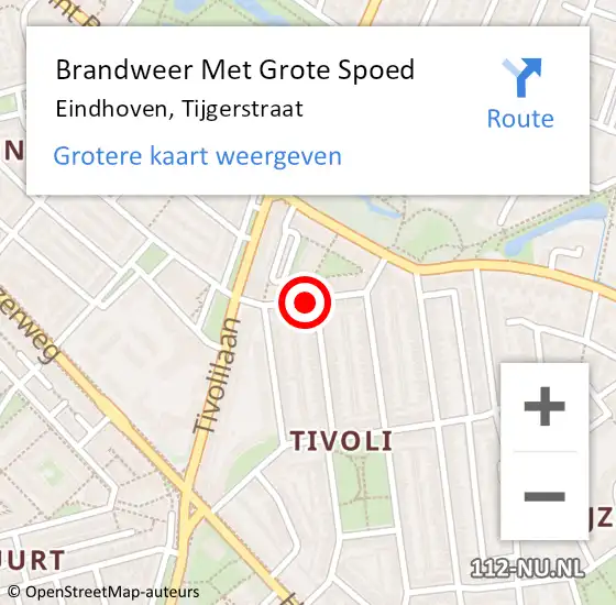 Locatie op kaart van de 112 melding: Brandweer Met Grote Spoed Naar Eindhoven, Tijgerstraat op 16 september 2024 01:50