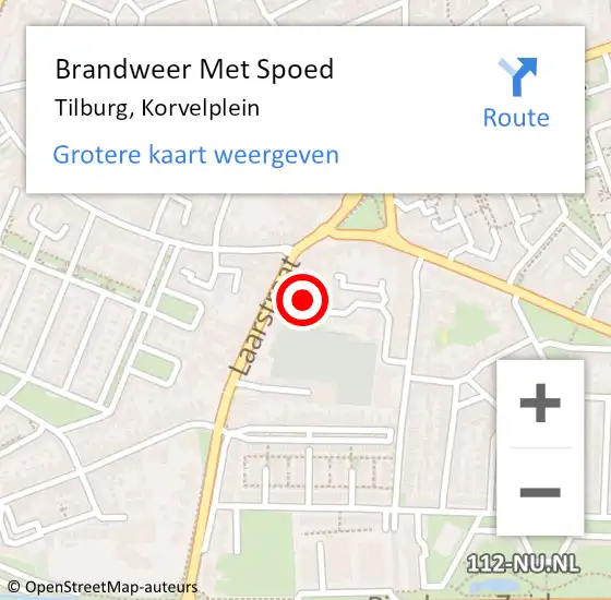 Locatie op kaart van de 112 melding: Brandweer Met Spoed Naar Tilburg, Korvelplein op 16 september 2024 02:28