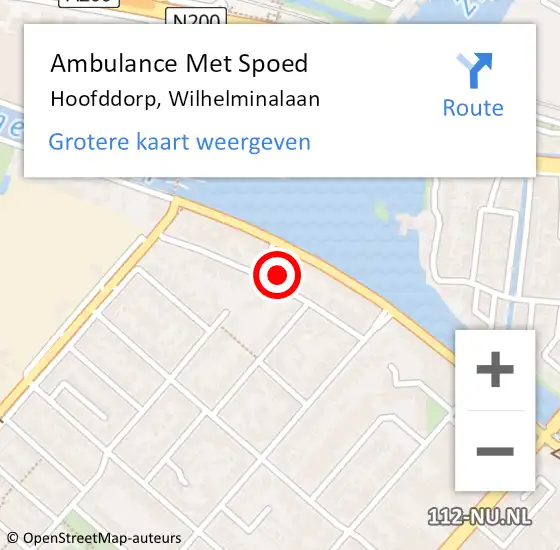 Locatie op kaart van de 112 melding: Ambulance Met Spoed Naar Hoofddorp, Wilhelminalaan op 16 september 2024 02:55