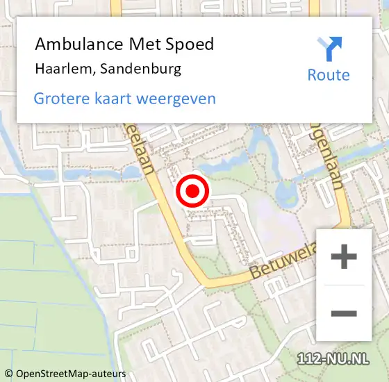 Locatie op kaart van de 112 melding: Ambulance Met Spoed Naar Haarlem, Sandenburg op 16 september 2024 03:01