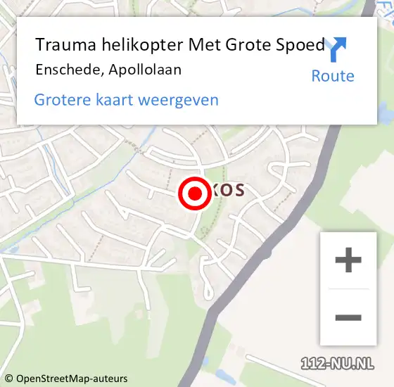 Locatie op kaart van de 112 melding: Trauma helikopter Met Grote Spoed Naar Enschede, Apollolaan op 16 september 2024 03:50