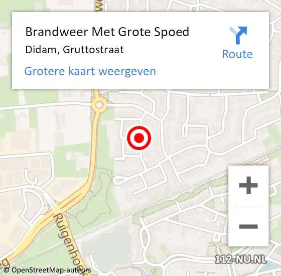 Locatie op kaart van de 112 melding: Brandweer Met Grote Spoed Naar Didam, Gruttostraat op 16 september 2024 03:57