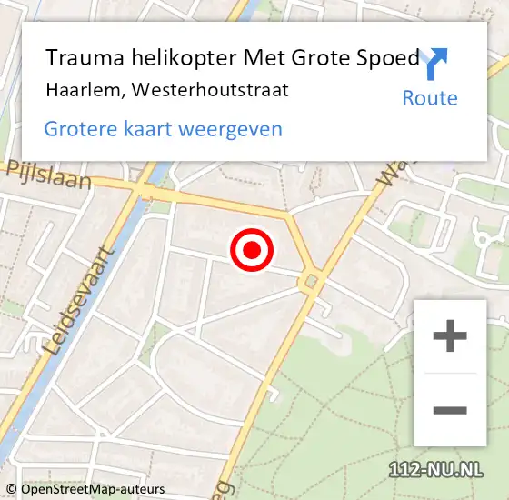 Locatie op kaart van de 112 melding: Trauma helikopter Met Grote Spoed Naar Haarlem, Westerhoutstraat op 16 september 2024 05:03