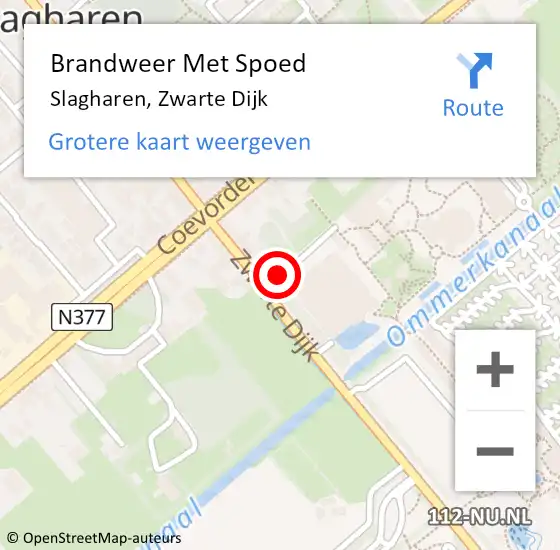 Locatie op kaart van de 112 melding: Brandweer Met Spoed Naar Slagharen, Zwarte Dijk op 20 oktober 2014 10:37