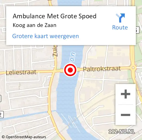 Locatie op kaart van de 112 melding: Ambulance Met Grote Spoed Naar Koog aan de Zaan op 16 september 2024 05:15