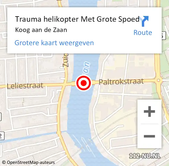 Locatie op kaart van de 112 melding: Trauma helikopter Met Grote Spoed Naar Koog aan de Zaan op 16 september 2024 05:16