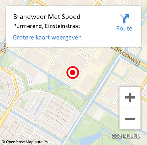 Locatie op kaart van de 112 melding: Brandweer Met Spoed Naar Purmerend, Einsteinstraat op 16 september 2024 05:25