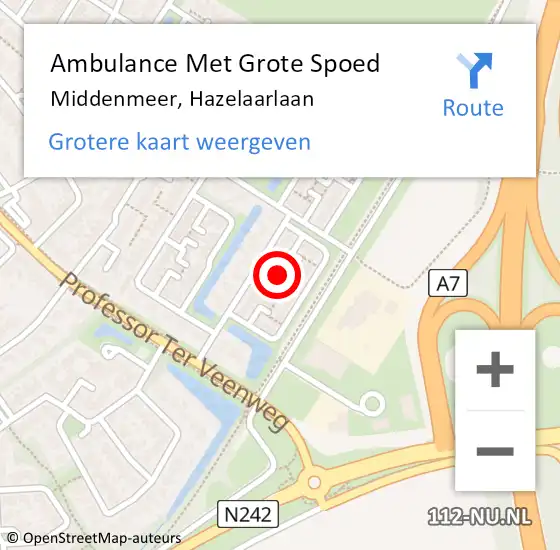 Locatie op kaart van de 112 melding: Ambulance Met Grote Spoed Naar Middenmeer, Hazelaarlaan op 16 september 2024 05:45