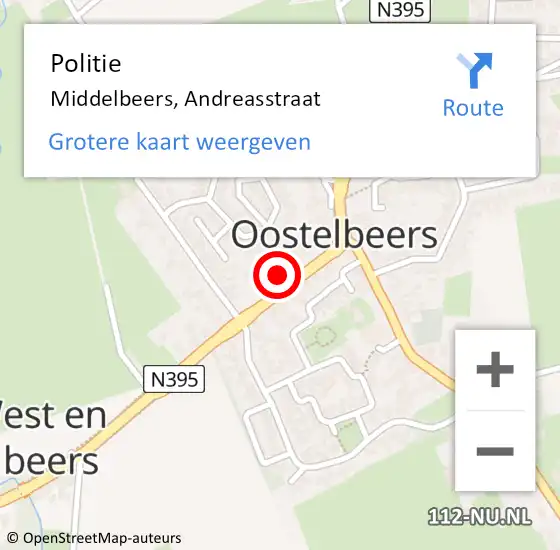 Locatie op kaart van de 112 melding: Politie Middelbeers, Andreasstraat op 16 september 2024 06:35