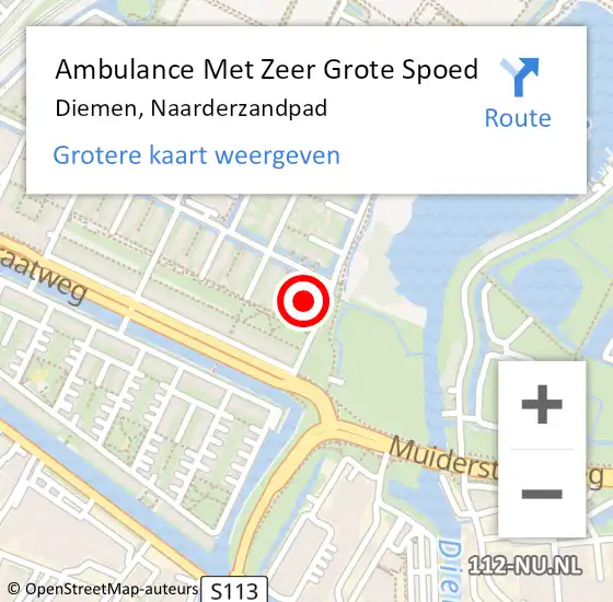 Locatie op kaart van de 112 melding: Ambulance Met Zeer Grote Spoed Naar Diemen, Naarderzandpad op 16 september 2024 06:52