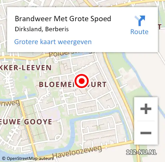 Locatie op kaart van de 112 melding: Brandweer Met Grote Spoed Naar Dirksland, Berberis op 16 september 2024 06:56