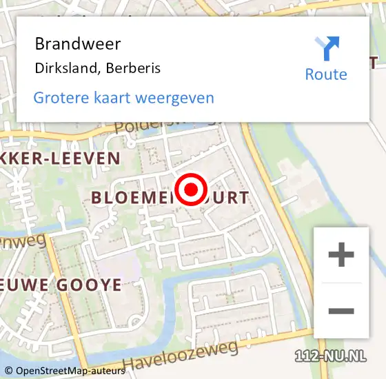 Locatie op kaart van de 112 melding: Brandweer Dirksland, Berberis op 16 september 2024 06:59