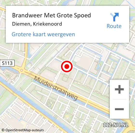 Locatie op kaart van de 112 melding: Brandweer Met Grote Spoed Naar Diemen, Kriekenoord op 16 september 2024 07:00