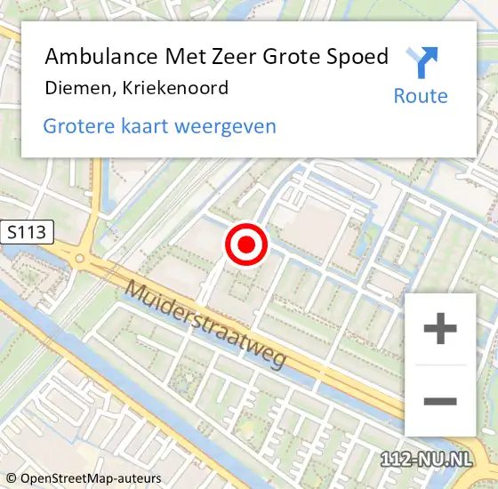 Locatie op kaart van de 112 melding: Ambulance Met Zeer Grote Spoed Naar Diemen, Kriekenoord op 16 september 2024 07:02